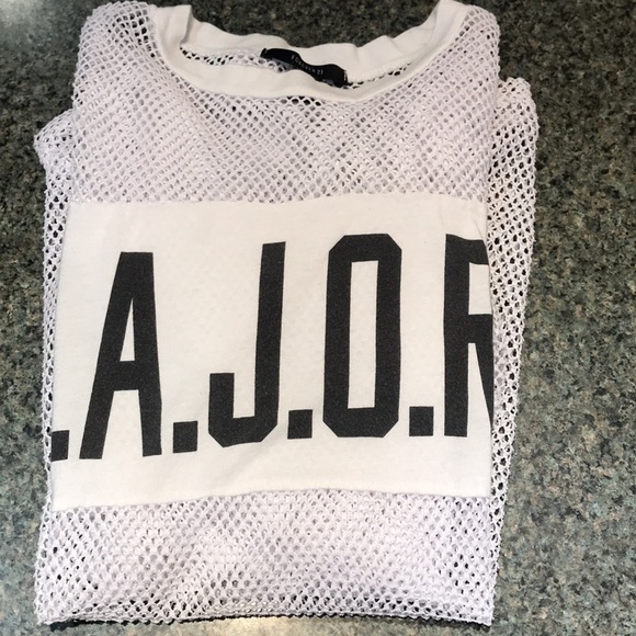 Forever 21 size S white mesh short sleeve shirt with solid front panel MAJOR - Picture 8 of 8